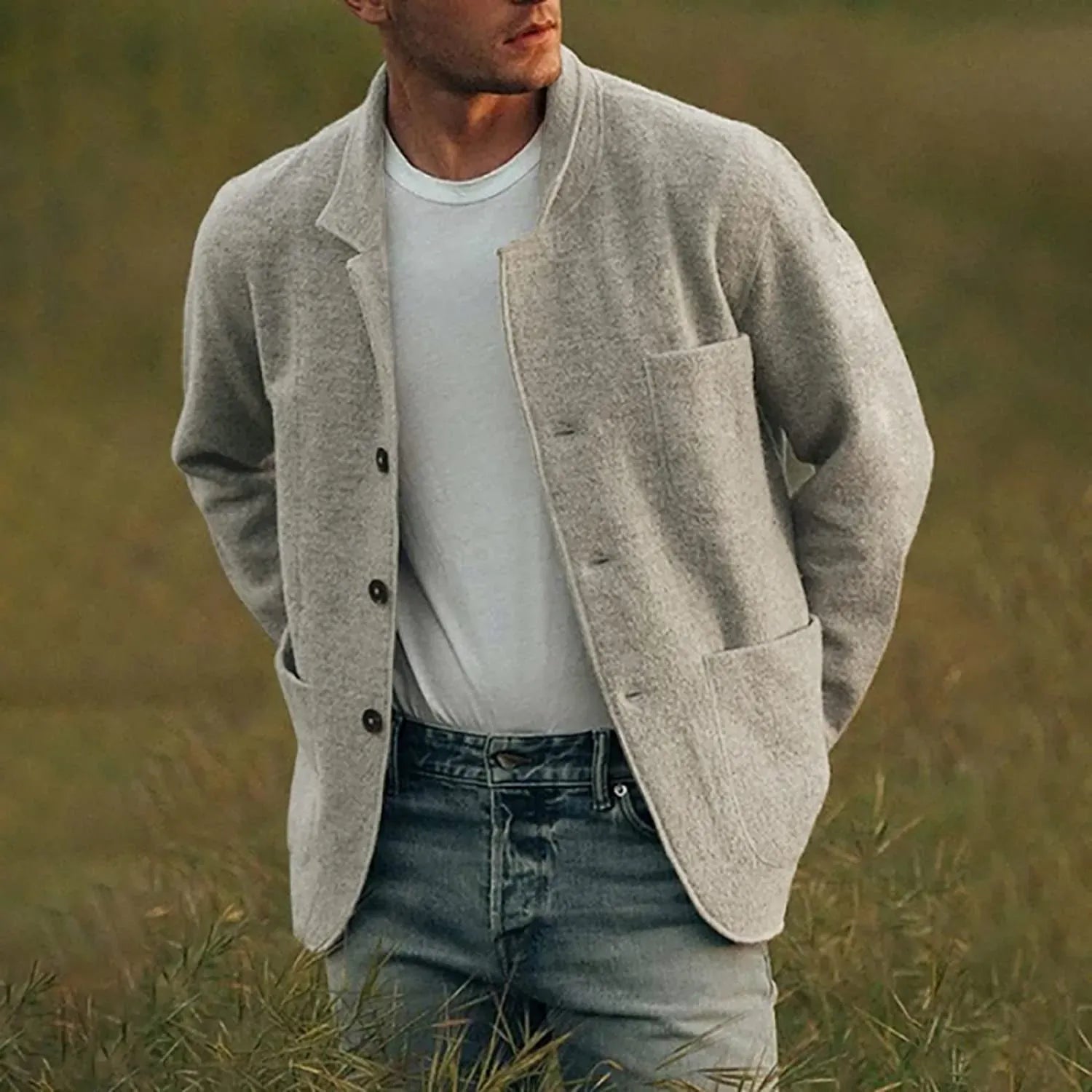 Luxeraum.de Vests Grau / S Freizeit-Blazer – Polyester – klassisches Revers mit Zweiknopf-Verschluss – Herren