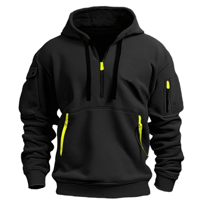 Luxeraum.de Hoodies Schwarz / S Freizeit-Hoodie – Materialmix – Reißverschluss-Taschen – Herren