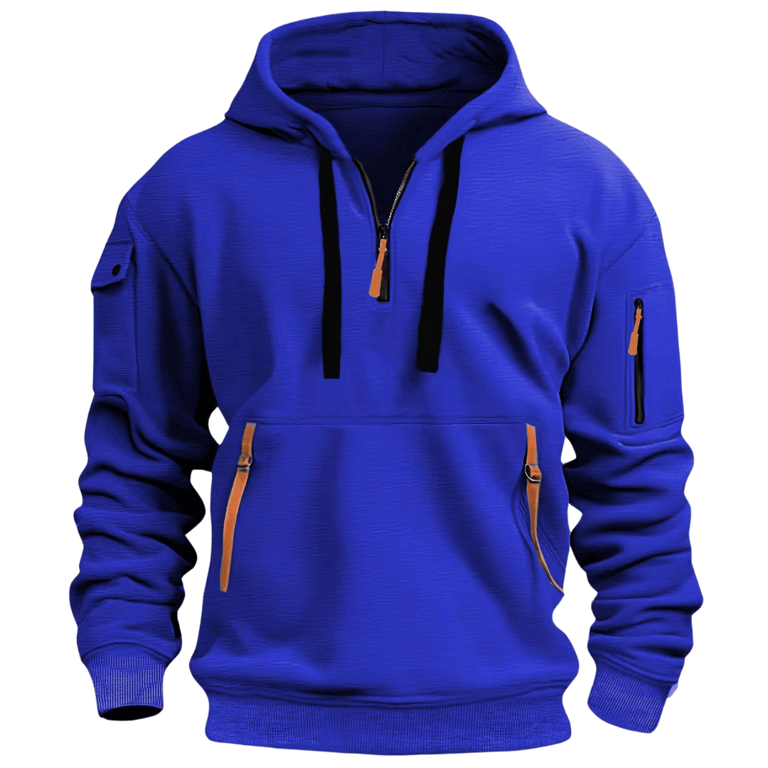 Luxeraum.de Hoodies Blau / S Freizeit-Hoodie – Materialmix – Reißverschluss-Taschen – Herren