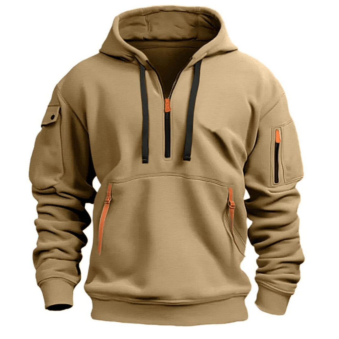 Luxeraum.de Hoodies Khaki / S Freizeit-Hoodie – Materialmix – Reißverschluss-Taschen – Herren