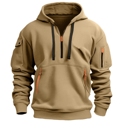 Luxeraum.de Hoodies Khaki / S Freizeit-Hoodie – Materialmix – Reißverschluss-Taschen – Herren