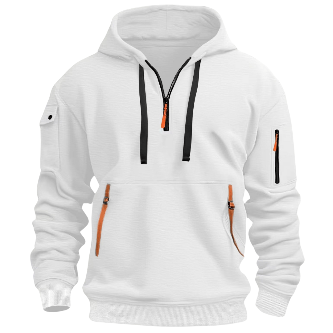 Luxeraum.de Hoodies Weiß / S Freizeit-Hoodie – Materialmix – Reißverschluss-Taschen – Herren