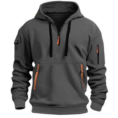 Luxeraum.de Hoodies Dunkelgrau / S Freizeit-Hoodie – Materialmix – Reißverschluss-Taschen – Herren