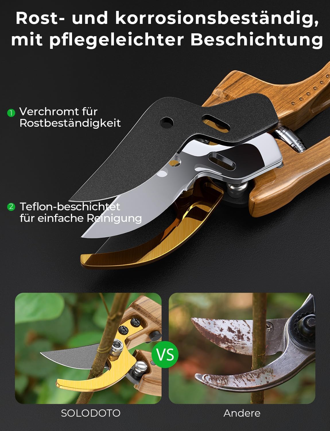 Luxeraum.de Pruning Shears Gartenschere Bypass mit SK5 Stahl, 25 mm Schnittdurchmesser, Aluminiumgriff Holzoptik, Rosenschere für Garten