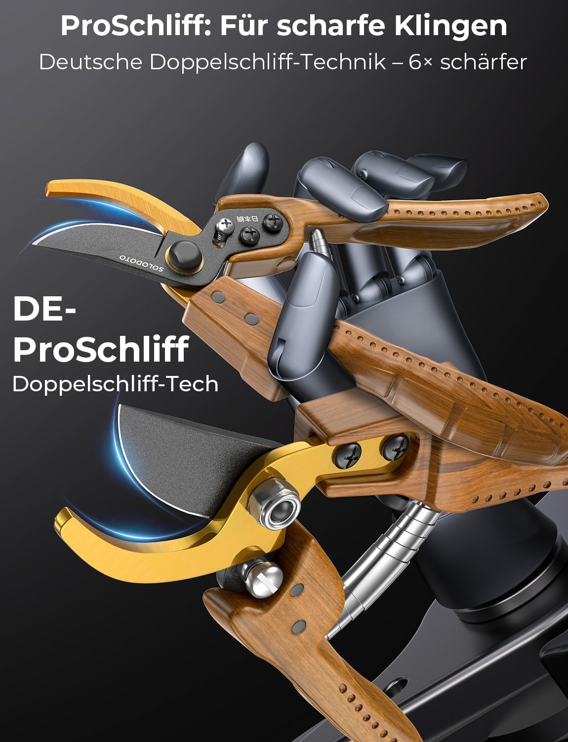 Luxeraum.de Pruning Shears Gartenschere Bypass mit SK5 Stahl, 25 mm Schnittdurchmesser, Aluminiumgriff Holzoptik, Rosenschere für Garten