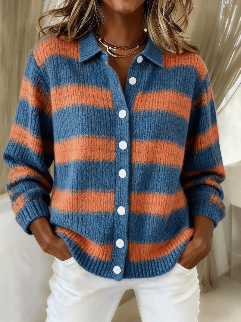 Luxeraum.de Blouses Mehrfarbig / S (36/38) Gestreifte Bluse – Wollmischung – Klassischer Kragen & Knopfleiste – Damen