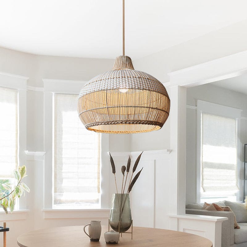 Luxeraum.de Ceiling Light Fixtures D42 x H35 cm / Feste Verdrahtung Handgewebte Rattan Pendelleuchte – Natürliches Design