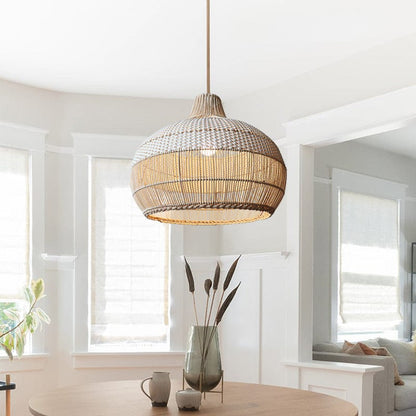 Luxeraum.de Ceiling Light Fixtures D42 x H35 cm / Feste Verdrahtung Handgewebte Rattan Pendelleuchte – Natürliches Design