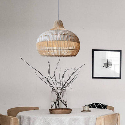Luxeraum.de Ceiling Light Fixtures D60 x H55 cm / Feste Verdrahtung Handgewebte Rattan Pendelleuchte – Natürliches Design