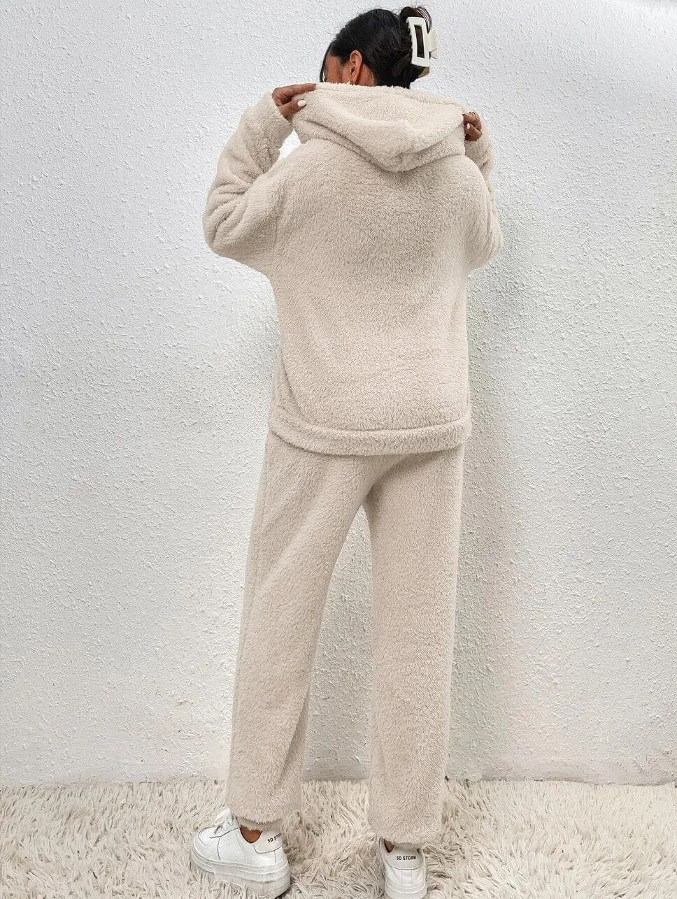 Luxeraum.de Outfit Sets Hausanzug – Weiche Teddy-Oberfläche – Hoodie mit Kapuze & Hose – Damen