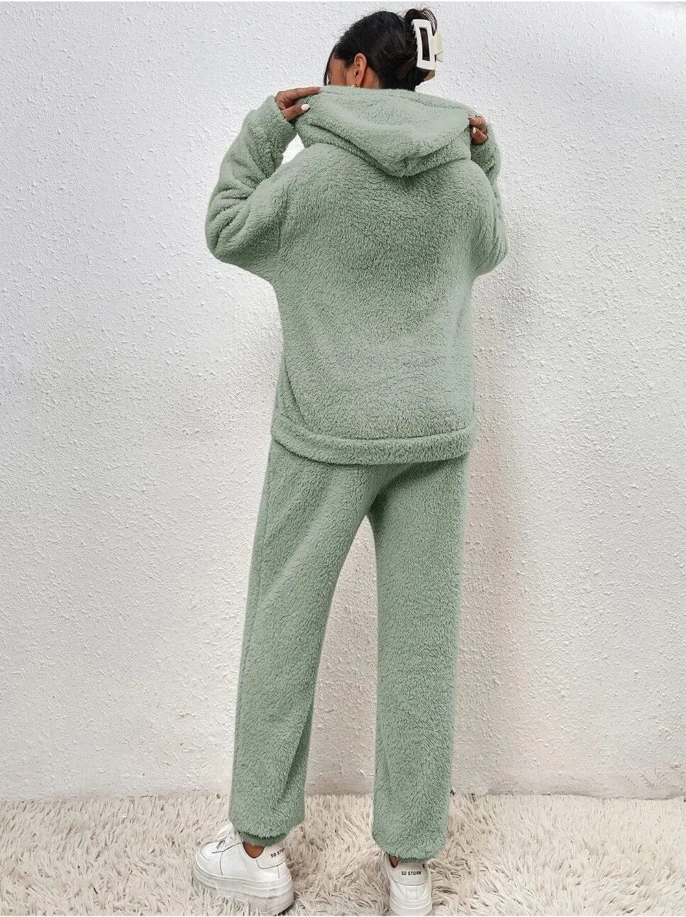 Luxeraum.de Outfit Sets Hausanzug – Weiche Teddy-Oberfläche – Hoodie mit Kapuze & Hose – Damen
