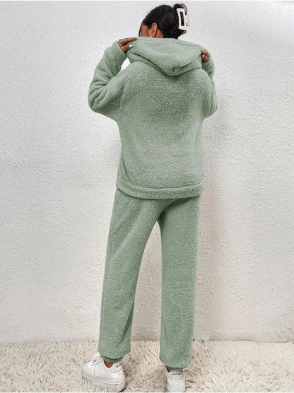 Luxeraum.de Outfit Sets Hausanzug – Weiche Teddy-Oberfläche – Hoodie mit Kapuze & Hose – Damen