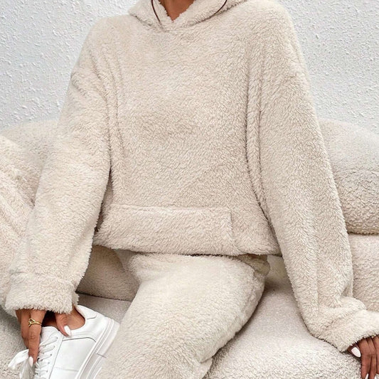 Luxeraum.de Outfit Sets Beige / XS Hausanzug – Weiche Teddy-Oberfläche – Hoodie mit Kapuze & Hose – Damen