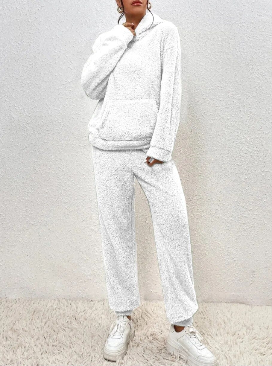 Luxeraum.de Outfit Sets Hausanzug – Weiche Teddy-Oberfläche – Hoodie mit Kapuze & Hose – Damen