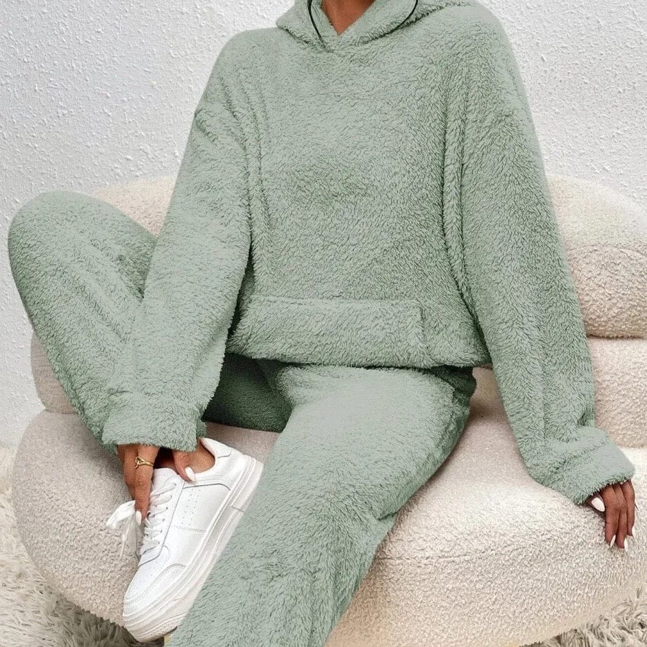 Luxeraum.de Outfit Sets Grün / XS Hausanzug – Weiche Teddy-Oberfläche – Hoodie mit Kapuze & Hose – Damen