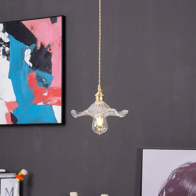 Luxeraum.de Ceiling Light Fixtures Hibiskus Pendelleuchte - Glas & Messing -  Blumenlampe - Verstellbarer Höhe