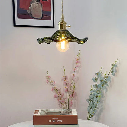 Luxeraum.de Ceiling Light Fixtures Hibiskus Pendelleuchte - Glas & Messing -  Blumenlampe - Verstellbarer Höhe