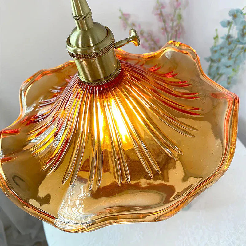 Luxeraum.de Ceiling Light Fixtures Hibiskus Pendelleuchte - Glas & Messing -  Blumenlampe - Verstellbarer Höhe