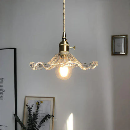 Luxeraum.de Ceiling Light Fixtures Beige / D23cm - H12cm Hibiskus Pendelleuchte - Glas & Messing -  Blumenlampe - Verstellbarer Höhe