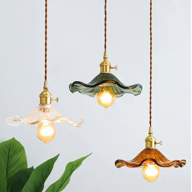 Luxeraum.de Ceiling Light Fixtures Hibiskus Pendelleuchte - Glas & Messing -  Blumenlampe - Verstellbarer Höhe