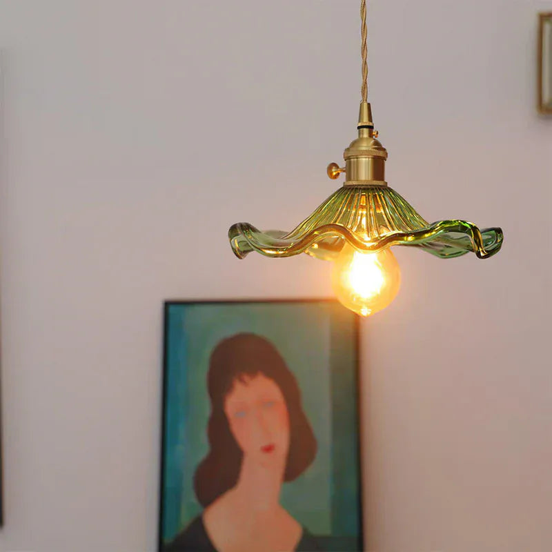 Luxeraum.de Ceiling Light Fixtures Hibiskus Pendelleuchte - Glas & Messing -  Blumenlampe - Verstellbarer Höhe