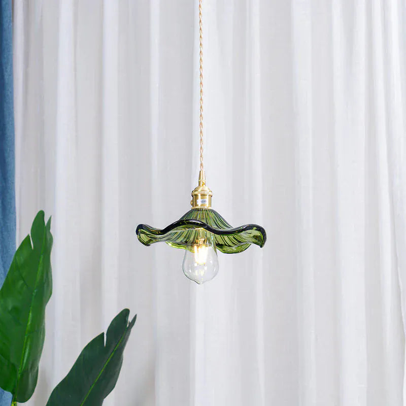 Luxeraum.de Ceiling Light Fixtures Hibiskus Pendelleuchte - Glas & Messing -  Blumenlampe - Verstellbarer Höhe