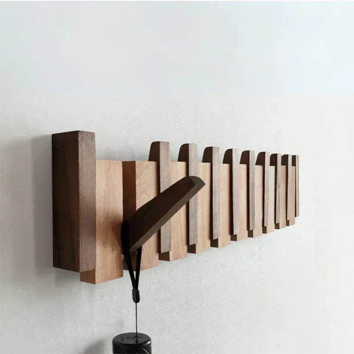 Luxeraum.de Storage Hooks & Racks Walnuss- und Buchenholz / 4 Haken Holz Wandgarderobe – Klavierdesign – 4/6/8 Haken – Platzsparende & Stilvolle Flur-Garderobe