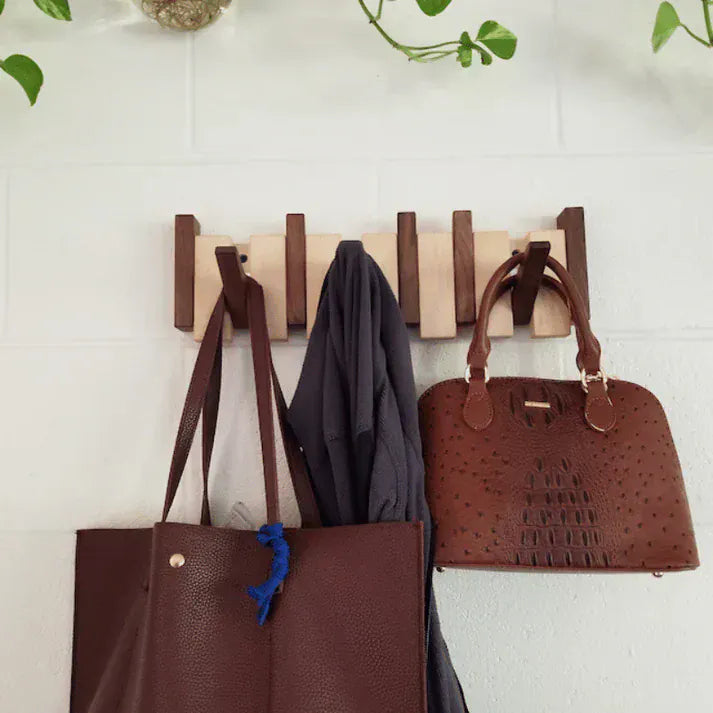 Luxeraum.de Storage Hooks & Racks Holz Wandgarderobe – Klavierdesign – 4/6/8 Haken – Platzsparende & Stilvolle Flur-Garderobe