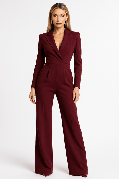 Luxeraum.de One-Pieces Rot / S Jumpsuit – fließende Silhouette – Wickeloptik & lange Ärmel – Damen