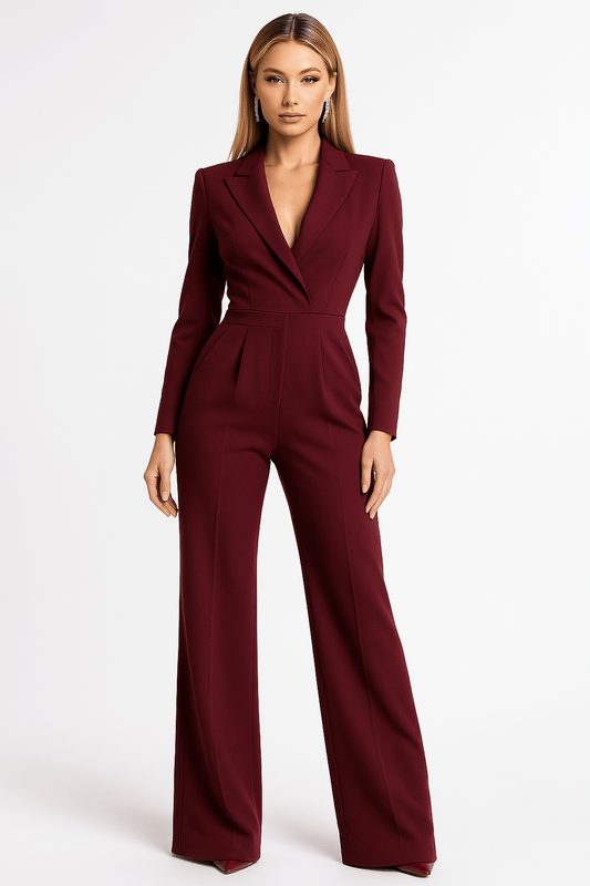 Luxeraum.de One-Pieces Rot / S Jumpsuit – fließende Silhouette – Wickeloptik & lange Ärmel – Damen