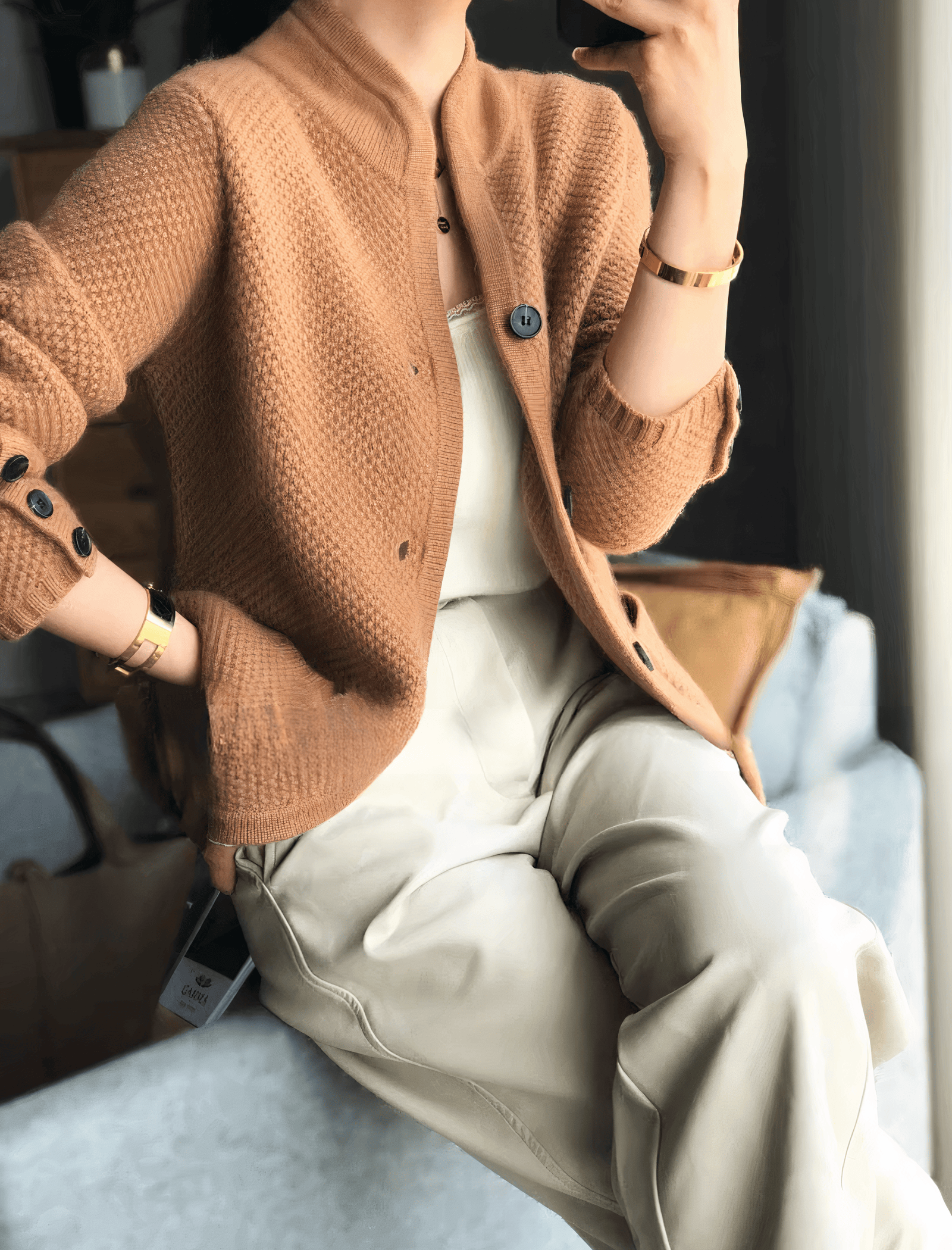 Luxeraum.de AW - Womens - Cardigans Kamel / S Kaschmir Strickjacke Damen – hochwertig & elegant mit Knopfleiste