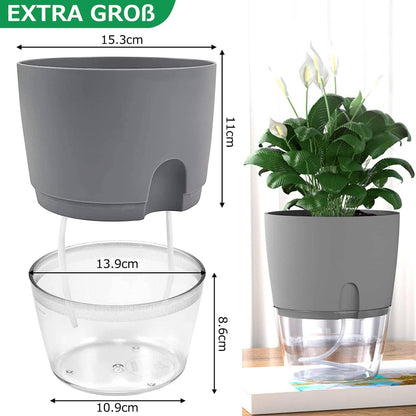 Luxeraum.de Pots Kräutertopf Set 3er selbstbewässernd für Küche, Blumentopf Fensterbank mit Wasserstandsanzeige, 18,2 × 11 × 15,3 cm, Grau