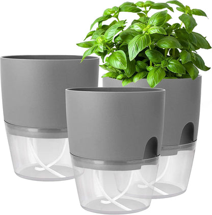 Luxeraum.de Pots Kräutertopf Set 3er selbstbewässernd für Küche, Blumentopf Fensterbank mit Wasserstandsanzeige, 18,2 × 11 × 15,3 cm, Grau