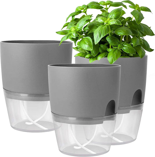 Luxeraum.de Pots Kräutertopf Set 3er selbstbewässernd für Küche, Blumentopf Fensterbank mit Wasserstandsanzeige, 18,2 × 11 × 15,3 cm, Grau