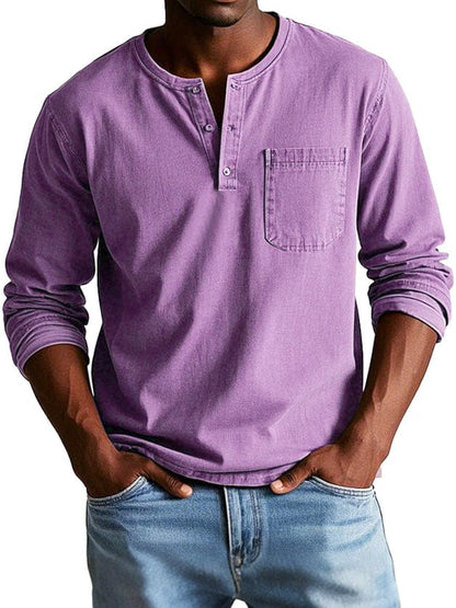 Luxeraum.de Shirts Langarmshirt – Baumwolle – Henley-Ausschnitt mit Brusttasche – Herren
