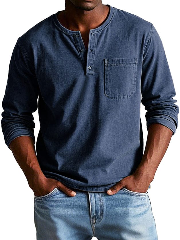 Luxeraum.de Shirts Langarmshirt – Baumwolle – Henley-Ausschnitt mit Brusttasche – Herren