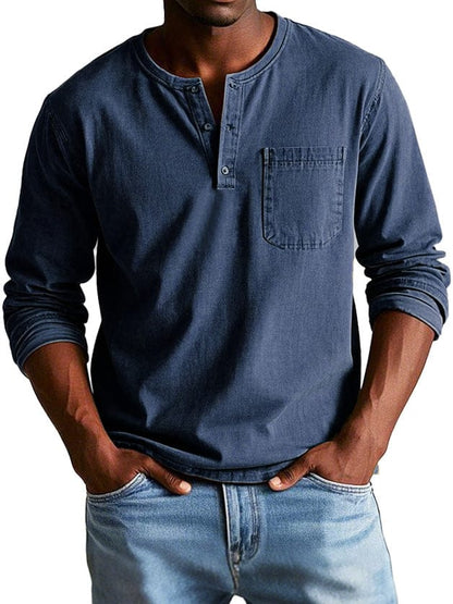 Luxeraum.de Shirts Langarmshirt – Baumwolle – Henley-Ausschnitt mit Brusttasche – Herren