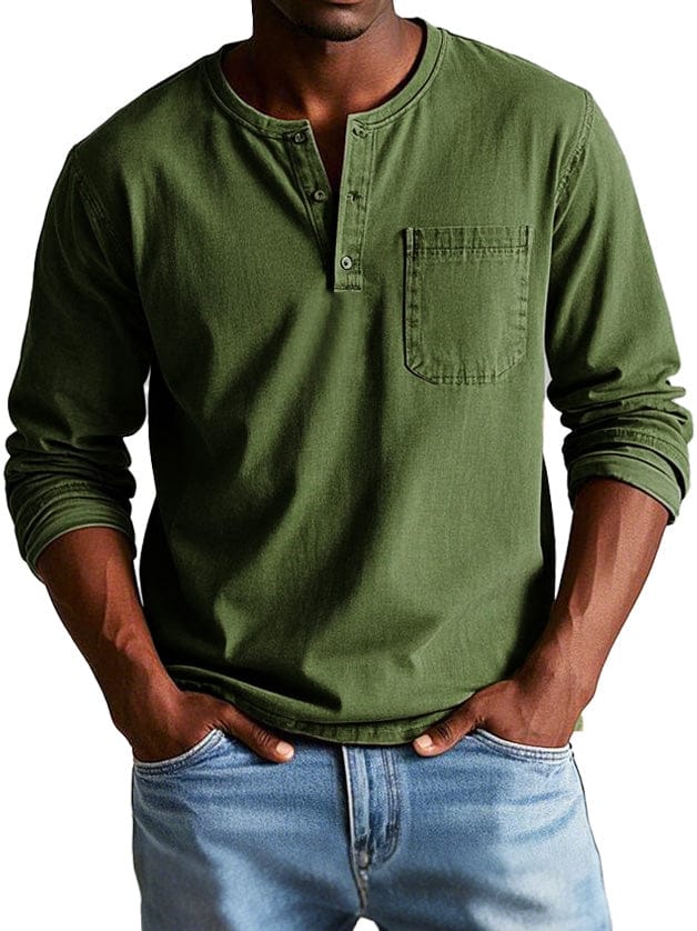 Luxeraum.de Shirts Die Armee / S Langarmshirt – Baumwolle – Henley-Ausschnitt mit Brusttasche – Herren