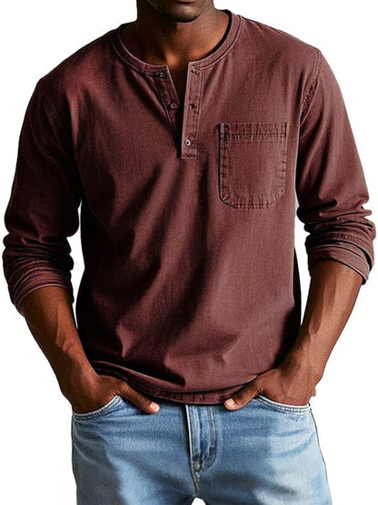 Luxeraum.de Shirts Langarmshirt – Baumwolle – Henley-Ausschnitt mit Brusttasche – Herren