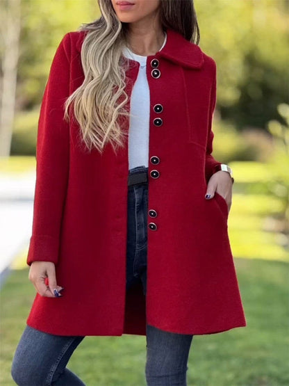 Luxeraum.de Overcoats Rot / S Mantel – Wolloptik – taillierter Schnitt & Knopfleiste – Damen