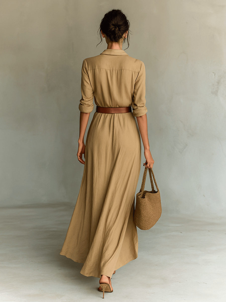 Luxeraum.de Dresses Maxikleid – Fließender Materialfall – Taillierter Gürtel – Damen