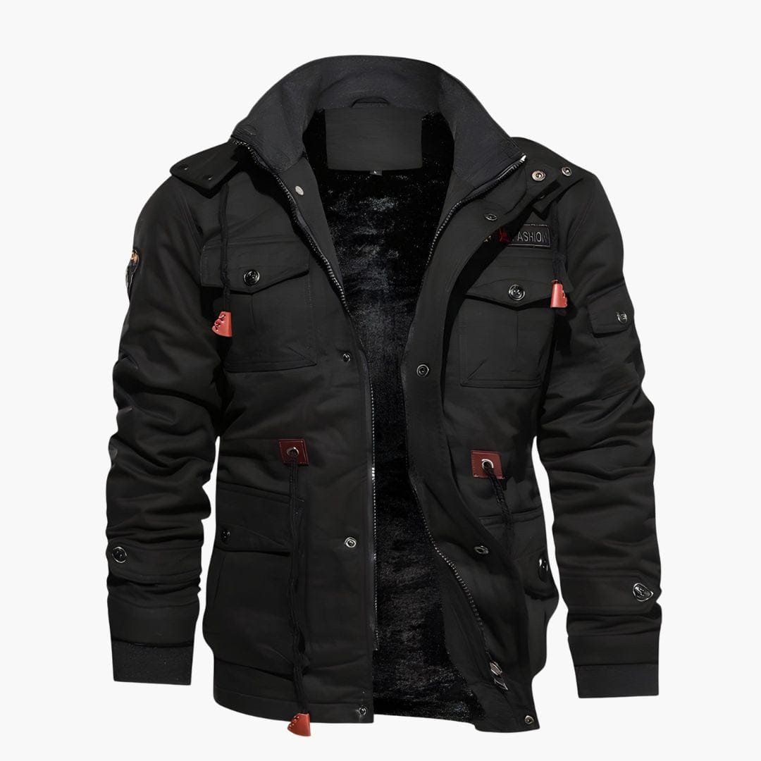 Luxeraum.de Herrenjacke Militärjacke – Strukturierter Materialmix – Kapuze & Multitaschen-Design – Herren