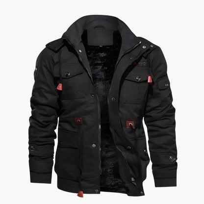 Luxeraum.de Herrenjacke Militärjacke – Strukturierter Materialmix – Kapuze & Multitaschen-Design – Herren