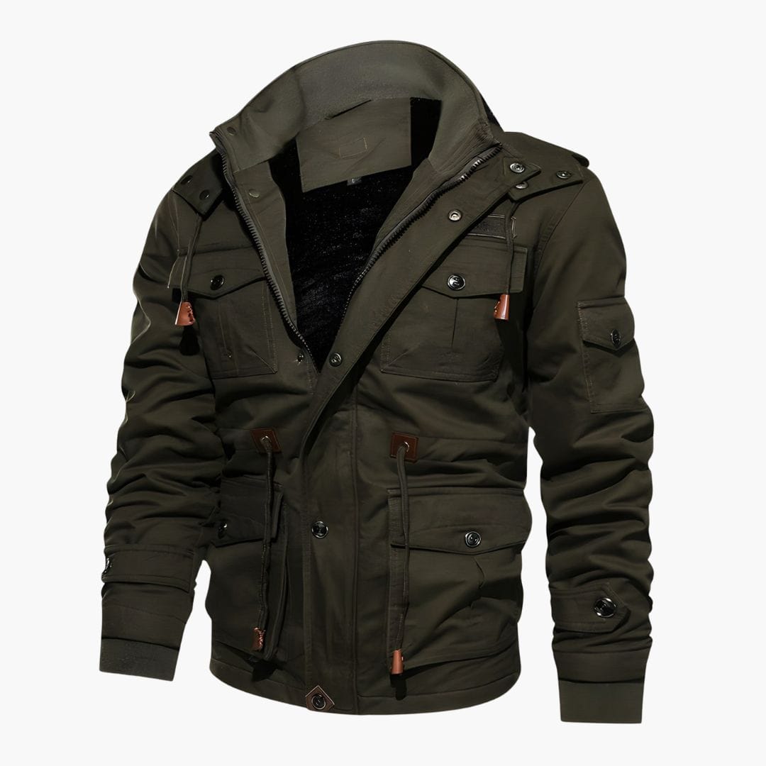 Luxeraum.de Herrenjacke Grün / S Militärjacke – Strukturierter Materialmix – Kapuze & Multitaschen-Design – Herren