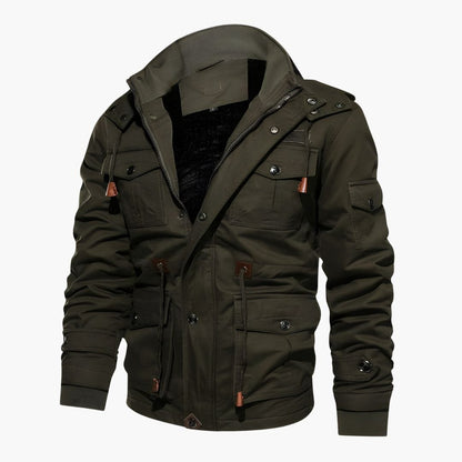 Luxeraum.de Herrenjacke Grün / S Militärjacke – Strukturierter Materialmix – Kapuze & Multitaschen-Design – Herren