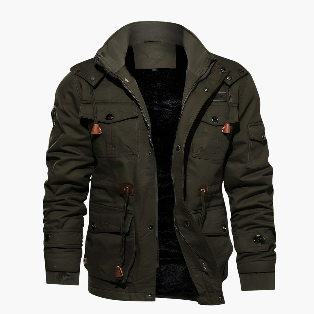 Luxeraum.de Herrenjacke Militärjacke – Strukturierter Materialmix – Kapuze & Multitaschen-Design – Herren