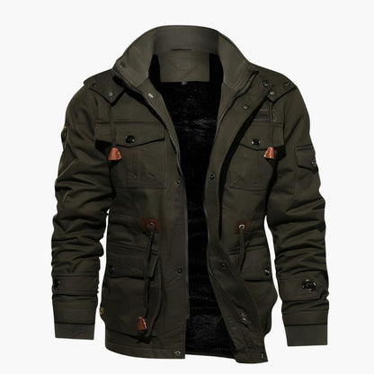 Luxeraum.de Herrenjacke Militärjacke – Strukturierter Materialmix – Kapuze & Multitaschen-Design – Herren