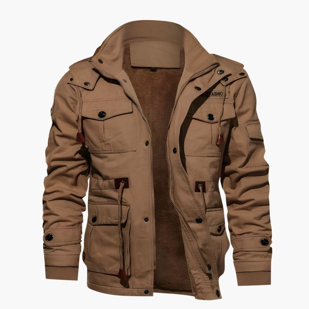 Luxeraum.de Herrenjacke Militärjacke – Strukturierter Materialmix – Kapuze & Multitaschen-Design – Herren