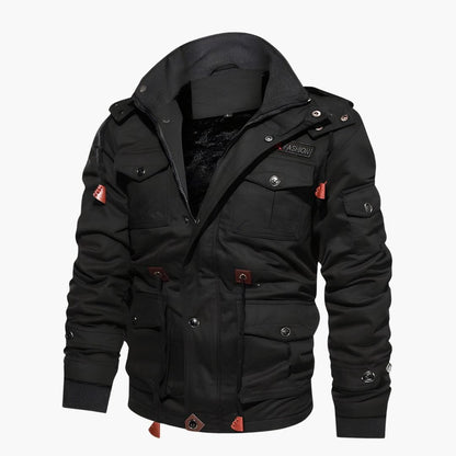 Luxeraum.de Herrenjacke Schwarz / S Militärjacke – Strukturierter Materialmix – Kapuze & Multitaschen-Design – Herren