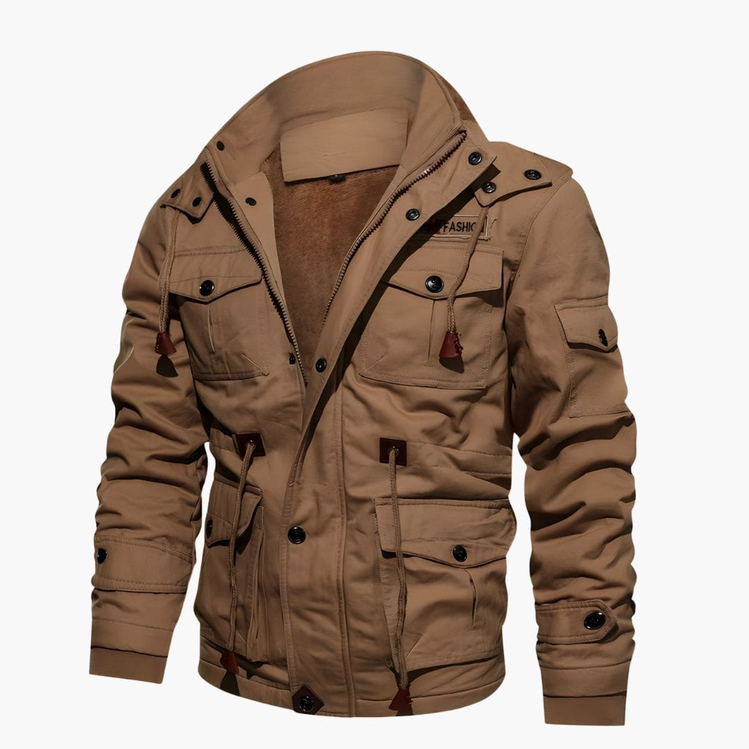 Luxeraum.de Herrenjacke Khaki / S Militärjacke – Strukturierter Materialmix – Kapuze & Multitaschen-Design – Herren